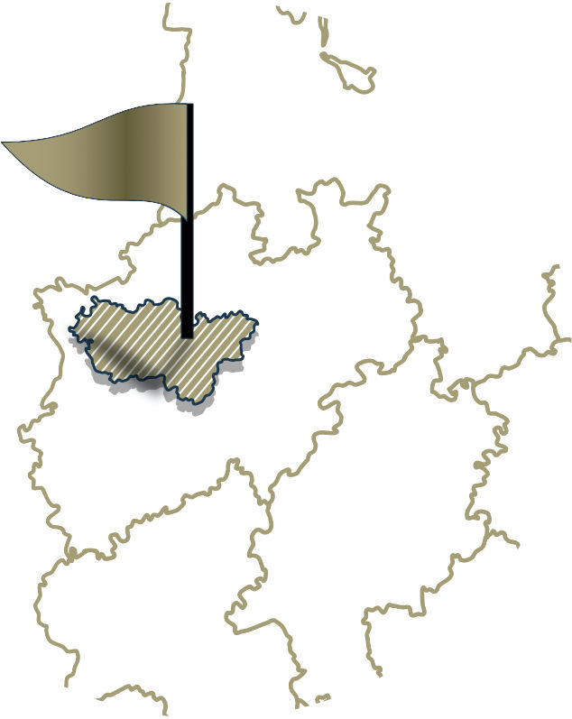 Nahaufnahme der Einsatzgebiete vom KFZ Sachverständigen Jörg Langer Umkreis Ruhrgebiet farblich umgeben mit weißen Hintergrund